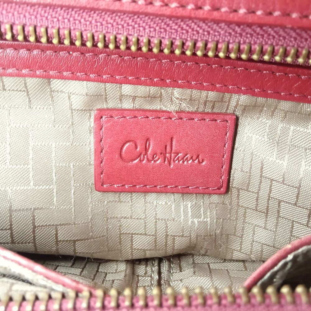 Cole Haan Woven Leather Handbag Maroon Red Satchel - Picture 10 of 12